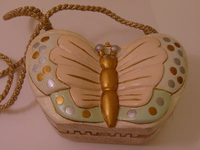 Timmy Woods Butterfly Purse, Pink & Gold Wooden Crossbody