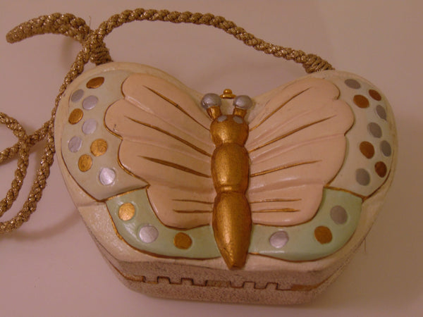 Timmy Woods Butterfly Purse, Pink & Gold Wooden Crossbody