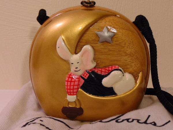 Timmy Woods Rabbit on Moon Wooden Crossbody Purse - Retired