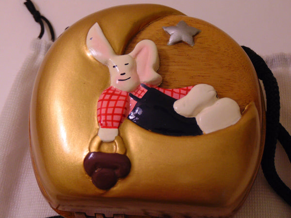 Timmy Woods Rabbit on Moon Wooden Crossbody Purse - Retired