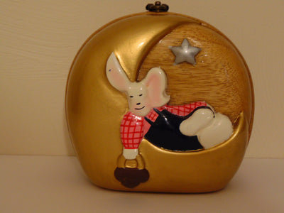 Timmy Woods Rabbit on Moon Wooden Crossbody Purse - Retired