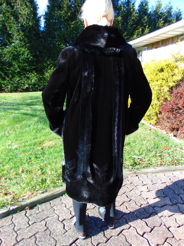 Vintage Sheared Ranch Mink Coat - Black Fur Stroller Size 12