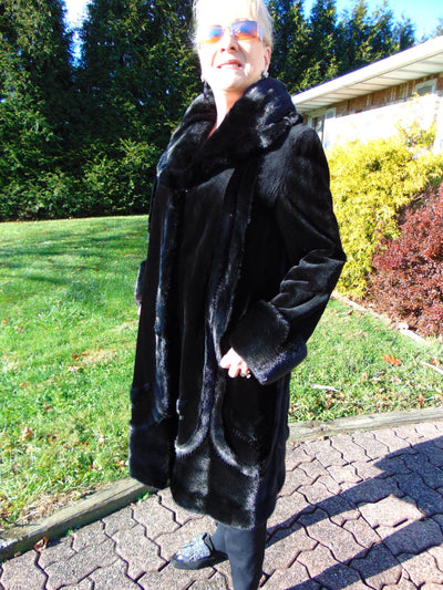 Vintage Sheared Ranch Mink Coat - Black Fur Stroller Size 12