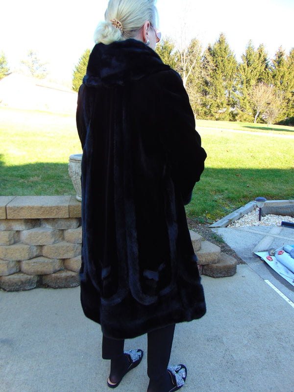 Vintage Sheared Ranch Mink Coat - Black Fur Stroller Size 12