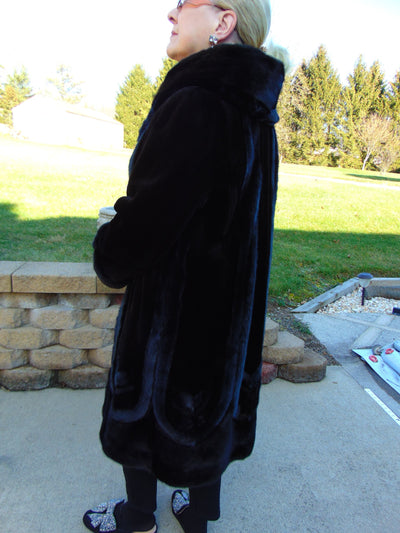 Vintage Sheared Ranch Mink Coat - Black Fur Stroller Size 12