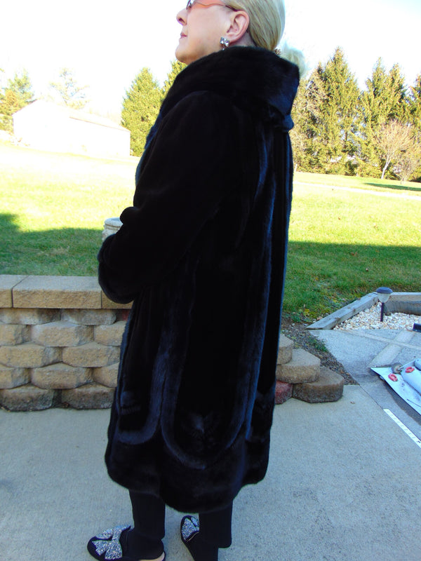 Vintage Sheared Ranch Mink Coat - Black Fur Stroller Size 12