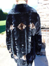 Sculpted Black Sheared Mink Jacket with Beige Inserts - Ladies Sz 14