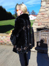 Sculpted Black Sheared Mink Jacket with Beige Inserts - Ladies Sz 14
