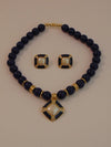 Vintage 80s Necklace Earring Set: Lapis Blue Faux Pearl Jewelry