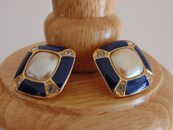Vintage 80s Necklace Earring Set: Lapis Blue Faux Pearl Jewelry