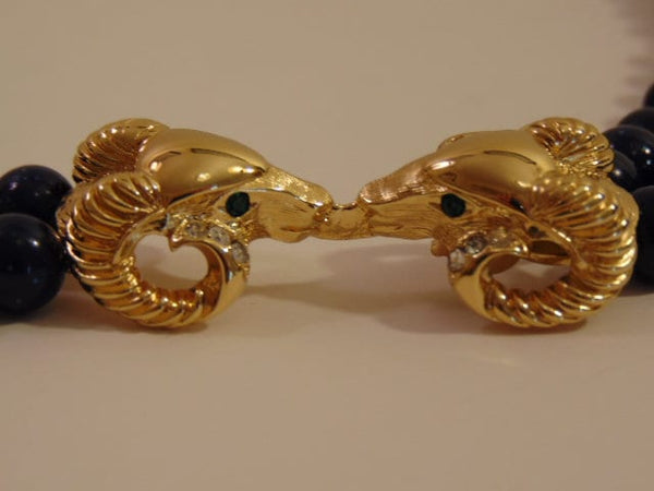 Vintage KJL Necklace and Ram Earrings Set: Avon Gold Tone Jewelry