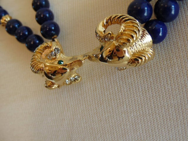 Vintage KJL Necklace and Ram Earrings Set: Avon Gold Tone Jewelry