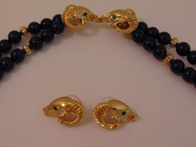 Vintage KJL Necklace and Ram Earrings Set: Avon Gold Tone Jewelry