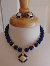 Vintage 80s Necklace Earring Set: Lapis Blue Faux Pearl Jewelry