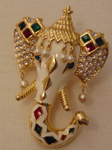 Vintage KJL Elephant Brooch: Kenneth Jay Lane Statement Jewelry