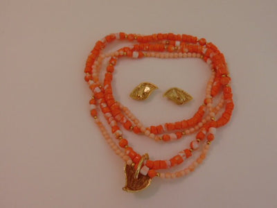 KJL Coral Bead Necklace & Gold Seashell Earrings: Undersea Collection
