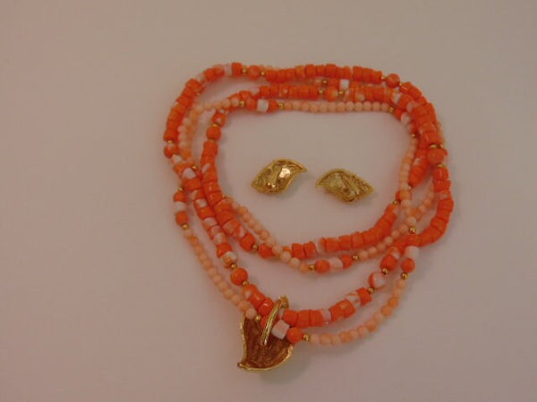 KJL Coral Bead Necklace & Gold Seashell Earrings: Undersea Collection