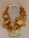 Vintage KJL Citrine Nugget Bib Necklace: Gold Plated Discs