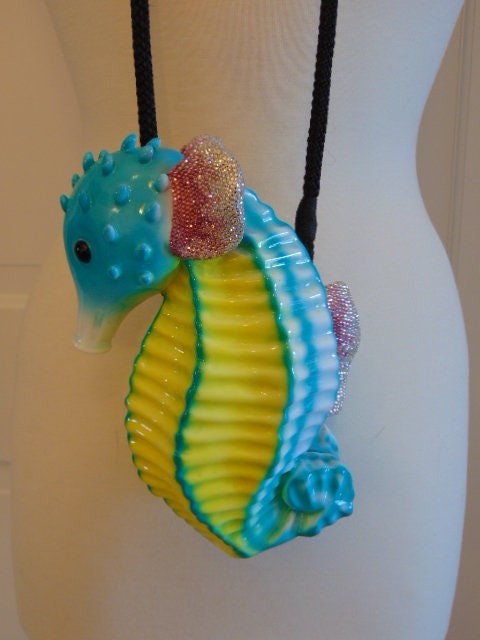 Timmy Woods Pastel Seahorse Wooden Purse with Swarovski Crystals