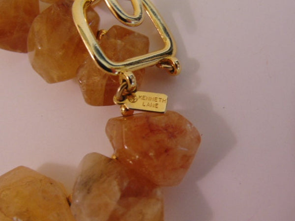 Vintage KJL Citrine Nugget Bib Necklace: Gold Plated Discs