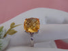 10Kt White Gold Cushion Cut Citrine and Diamond Ring - Size 6.5
