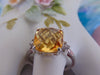 10Kt White Gold Cushion Cut Citrine and Diamond Ring - Size 6.5