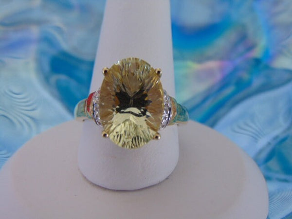 10KT Yellow Gold Lemon Quartz Ring - 5.50 Carat Oval Solitaire - Size 6 3/4