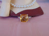 10Kt White Gold Cushion Cut Citrine and Diamond Ring - Size 6.5