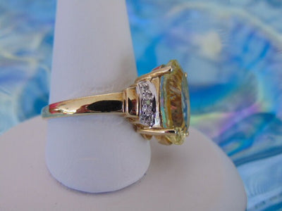 10KT Yellow Gold Lemon Quartz Ring - 5.50 Carat Oval Solitaire - Size 6 3/4