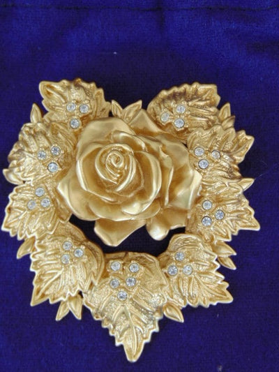 Vintage Elizabeth Taylor Rose Brooch: Golden Avon Jewelry
