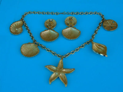 Vintage KJL Royal Sea Collection: Necklace and Clip On Earrings Set