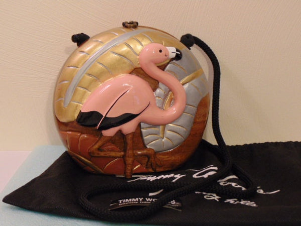 Vintage Timmy Woods Wooden Flamingo Purse: Collectible Shoulder Bag