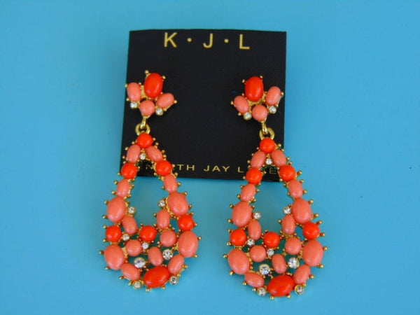 Vintage KJL Peach Crystal Drop Earrings: Summer Dangle Earrings