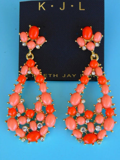 Vintage KJL Peach Crystal Drop Earrings: Summer Dangle Earrings