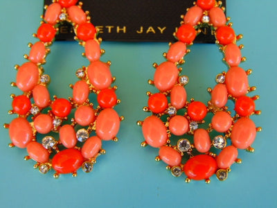 Vintage KJL Peach Crystal Drop Earrings: Summer Dangle Earrings