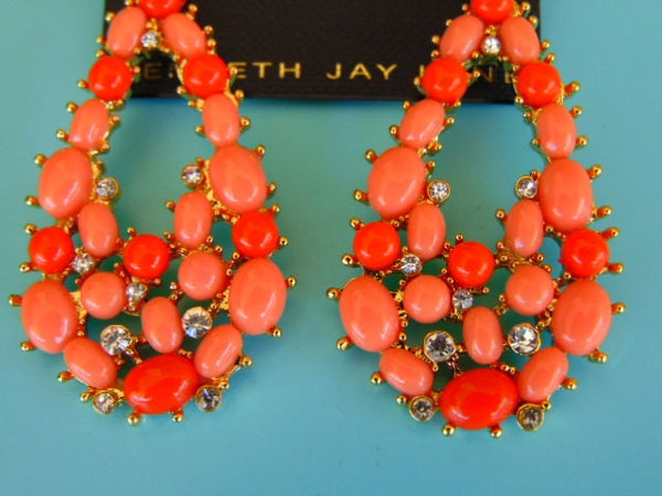 Vintage KJL Peach Crystal Drop Earrings: Summer Dangle Earrings