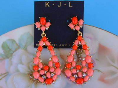 Vintage KJL Peach Crystal Drop Earrings: Summer Dangle Earrings