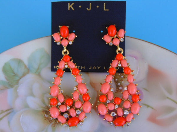 Vintage KJL Peach Crystal Drop Earrings: Summer Dangle Earrings