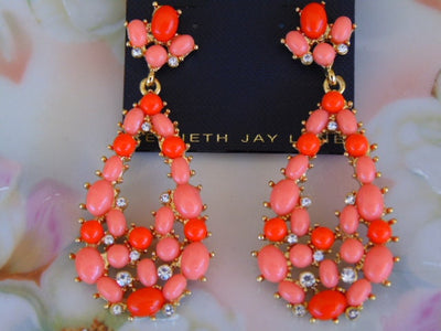 Vintage KJL Peach Crystal Drop Earrings: Summer Dangle Earrings