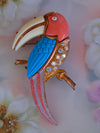 Vintage Lucite Parrot Brooch: Aurora Borealis Rhinestones, Mid Century Modern