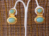 Elizabeth Taylor Clip On Earrings-Faux Green Opal Gold Earrings, Kenneth Jay Lane Earrings