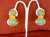 Elizabeth Taylor Clip On Earrings-Faux Green Opal Gold Earrings, Kenneth Jay Lane Earrings