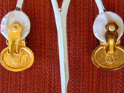 Elizabeth Taylor Clip On Earrings-Faux Green Opal Gold Earrings, Kenneth Jay Lane Earrings