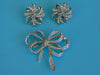 Vintage KJL Rhinestone Bow Brooch and Clip Earring Set