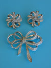 Vintage KJL Rhinestone Bow Brooch and Clip Earring Set