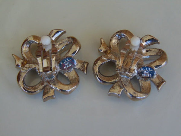 Vintage KJL Rhinestone Bow Brooch and Clip Earring Set