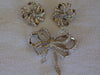 Vintage KJL Rhinestone Bow Brooch and Clip Earring Set