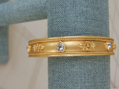 Vintage Liz Taylor Gold Bangle Bracelet: Crystal Heart & Rose Design