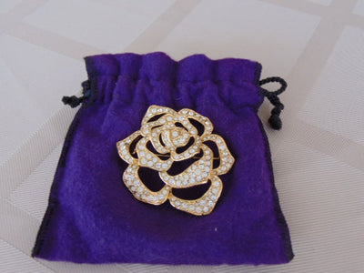 Vintage Elizabeth Taylor Passion Flower Brooch: Gold Crystal Rose Pin