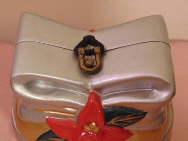 Vintage Timmy Woods Poinsettia Purse: Acacia Wood Christmas Bag